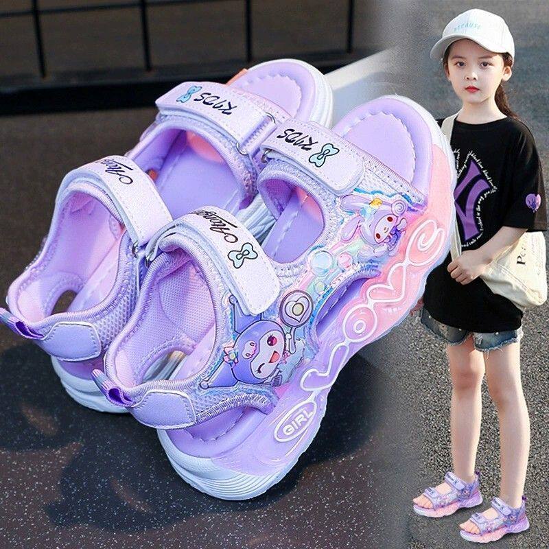 女童凉鞋库洛米2025新款夏季儿童公主凉拖女孩发光亮灯沙滩鞋宝宝