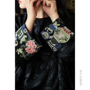 此中新中式美学定制 人丝棉复古国风花想容文艺绣花上衣气质长袖