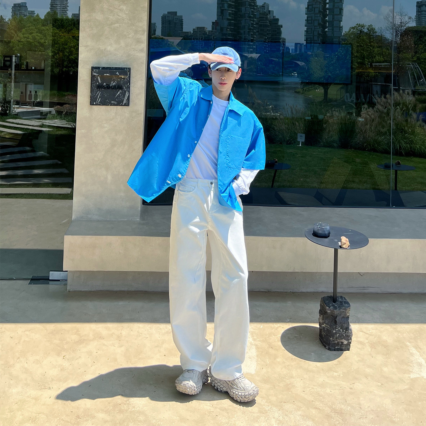 XMOB 新款秋季白色牛仔裤男宽松直筒 垂感韩版白色休闲长裤 男女