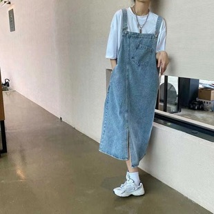 宽松大码 恒源祥牛仔背带裙女设计感小众气质吊带裙子春夏季 胖mm连
