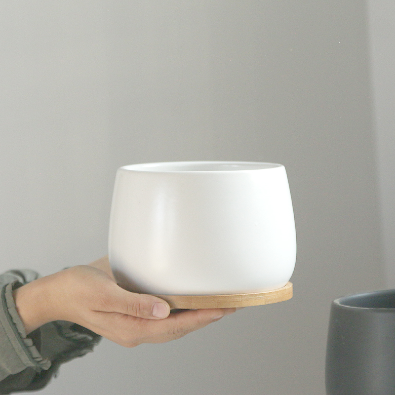 镜绿简约风素雅北欧款花盆陶瓷