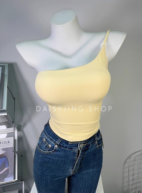 DAISYJING2025新款百搭辣妹可调节斜肩背心女短款带胸垫吊带上衣