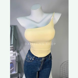 DAISYJING2025新款 带胸垫吊带上衣 百搭辣妹可调节斜肩背心女短款