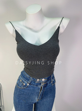 DAISYJING25新款百搭带胸垫前后V领纯欲美背短款小吊带背心上衣女