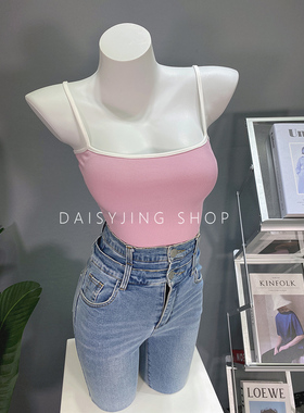 DAISYJING25自制辣妹百搭纯欲拼色可拆卸胸垫背心吊带内搭上衣女