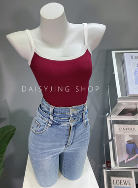 DAISYJING2025新款自制小众纯欲U领吊带女百搭短款拼色背心上衣潮