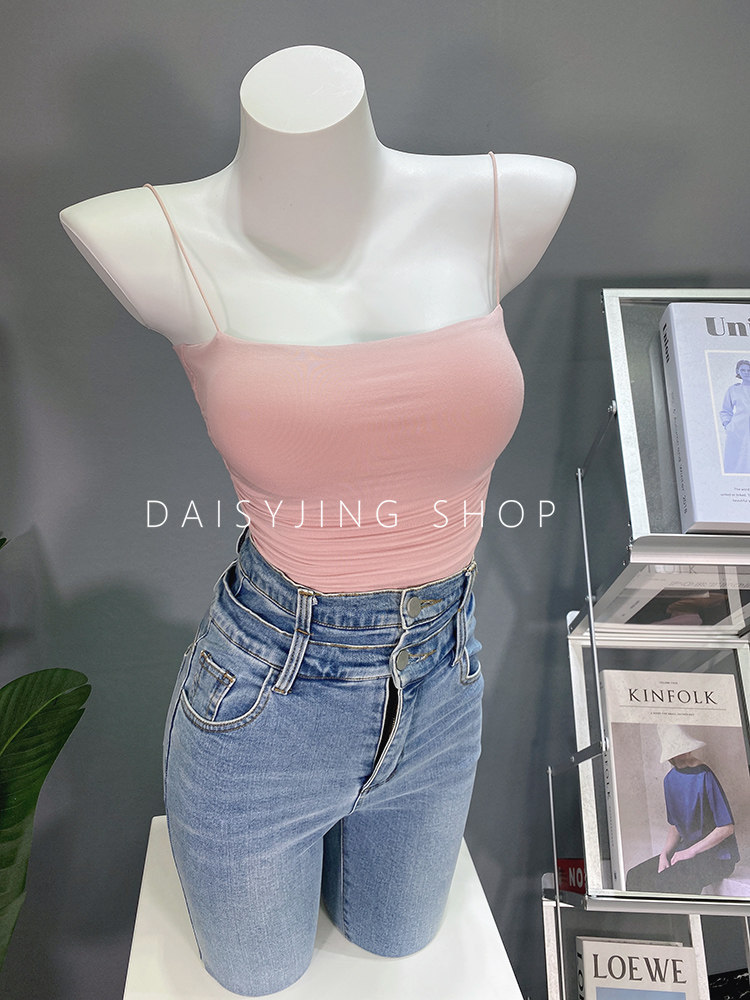 DAISYJING25自制纯欲百搭含胸垫褶皱吊带背心女修身外穿打底上衣