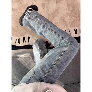 cleanfit美式高街五角星刺绣牛仔裤男春夏潮牌痞帅裤子直筒微喇裤