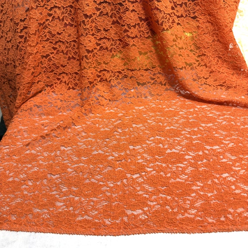 新款柔软桔黄色春夏微弹骨线蕾丝面料舞蹈服连衣裙打底衫旗袍布料