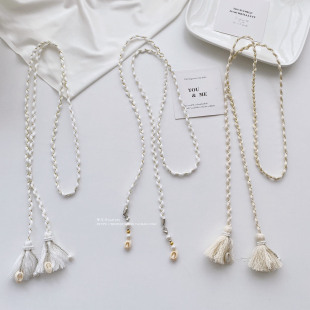 饰腰绳腰链女 子裙子装 ins细窄贝壳流苏编织棉绳腰带 复古文艺裤