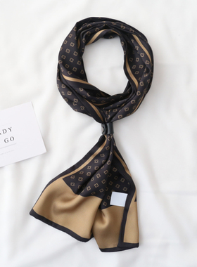 男款男士装饰造型丝巾 英伦商务窄长缎面双层领口护颈领巾围巾