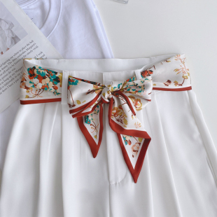 街拍潮品窄条加长配饰丝带腰绳腰链腰饰 饰丝巾腰带 新款 缎面装