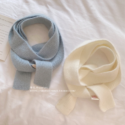 兔毛加长纯色细窄毛线长条围巾