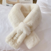 经典 围脖 交叉穿孔短款 加厚毛绒茸仿兔毛白布标保暖围巾 冬季