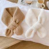 小个子可爱毛绒围脖 软糯柔软少女短小围巾交叉纯色学生亲子