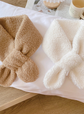 小个子可爱毛绒围脖 软糯柔软少女短小围巾交叉纯色学生亲子