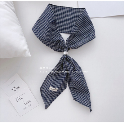 韩版复古棉质简约小格子长条小丝巾 男款男士领巾春夏薄英伦绅士