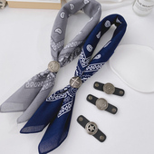 日系文艺棉方巾 饰领巾小围巾丝巾扣皮扣环扣 男装 美式 街头潮工装