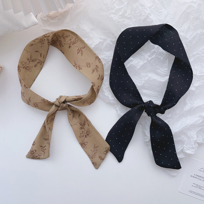 chic拍照搭配波点窄长条丝巾 凹造型领巾发带韩版飘带