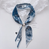 ins达人窄条飘带小丝巾 百搭珍珠扣缠绑包包发带头巾装 饰领巾飘带