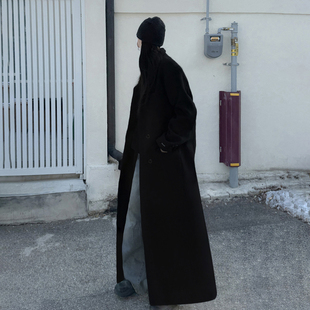 毛呢外套女黑色秋冬季西装高级宽松气质高个子新款呢子大衣加长版