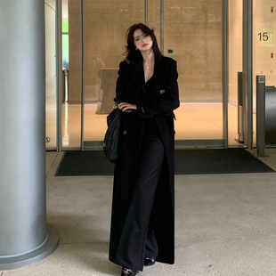 毛呢外套女黑色高级感超长款过膝高个子加厚2025新款秋冬呢子大衣