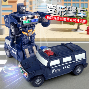 甲战车 儿童变形汽车玩具警车男孩金刚机器人电动万向小汽车赛车装