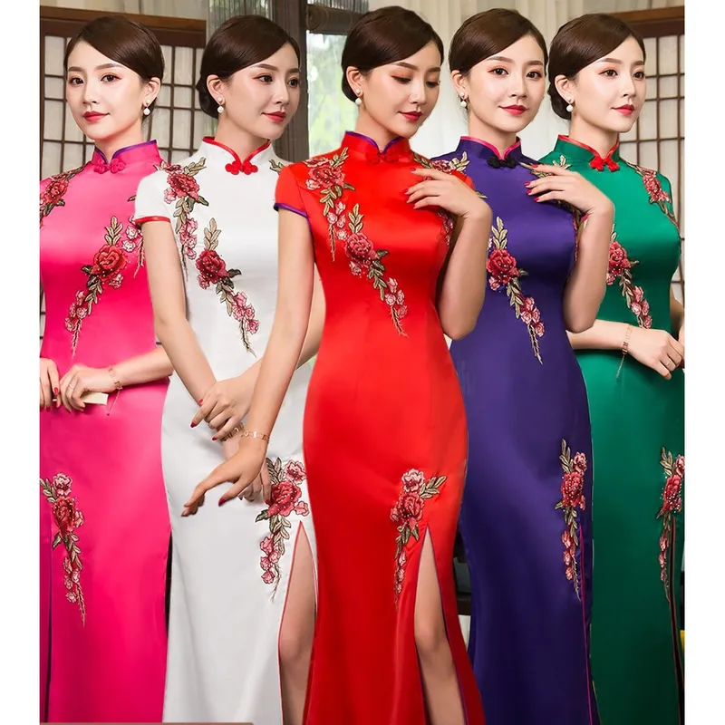 改良旗袍礼仪服装女迎宾舞台演出服走秀大码长款中国风高端优雅秀图片