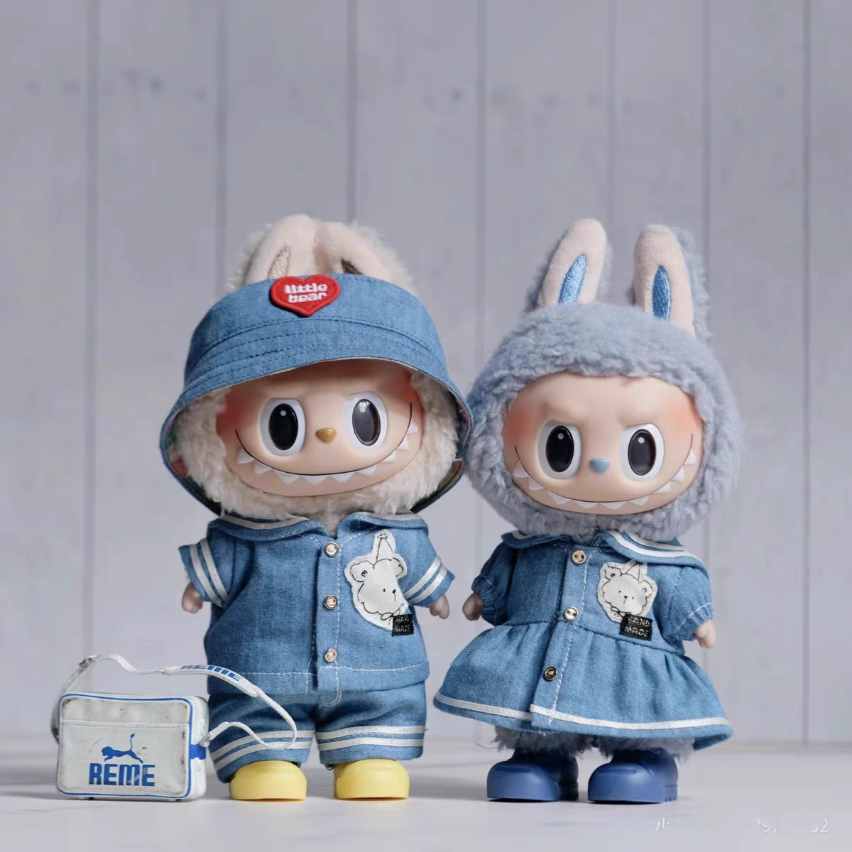 labubu拉布布搪胶衣服娃衣雨衣拉不不头套帽子心动马卡龙17cm