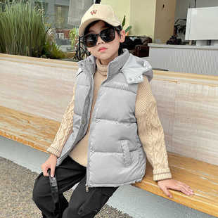 特价秋冬男童连帽马甲儿童洋气马夹中大童加厚小学生立领保暖外套