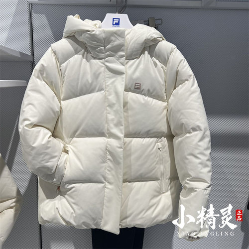 FILA斐乐2024冬季新款女防泼水防污运动保暖连帽羽绒服A11W441905