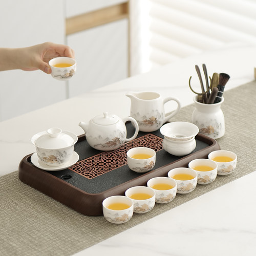 羊脂玉瓷整套盖碗茶具套装