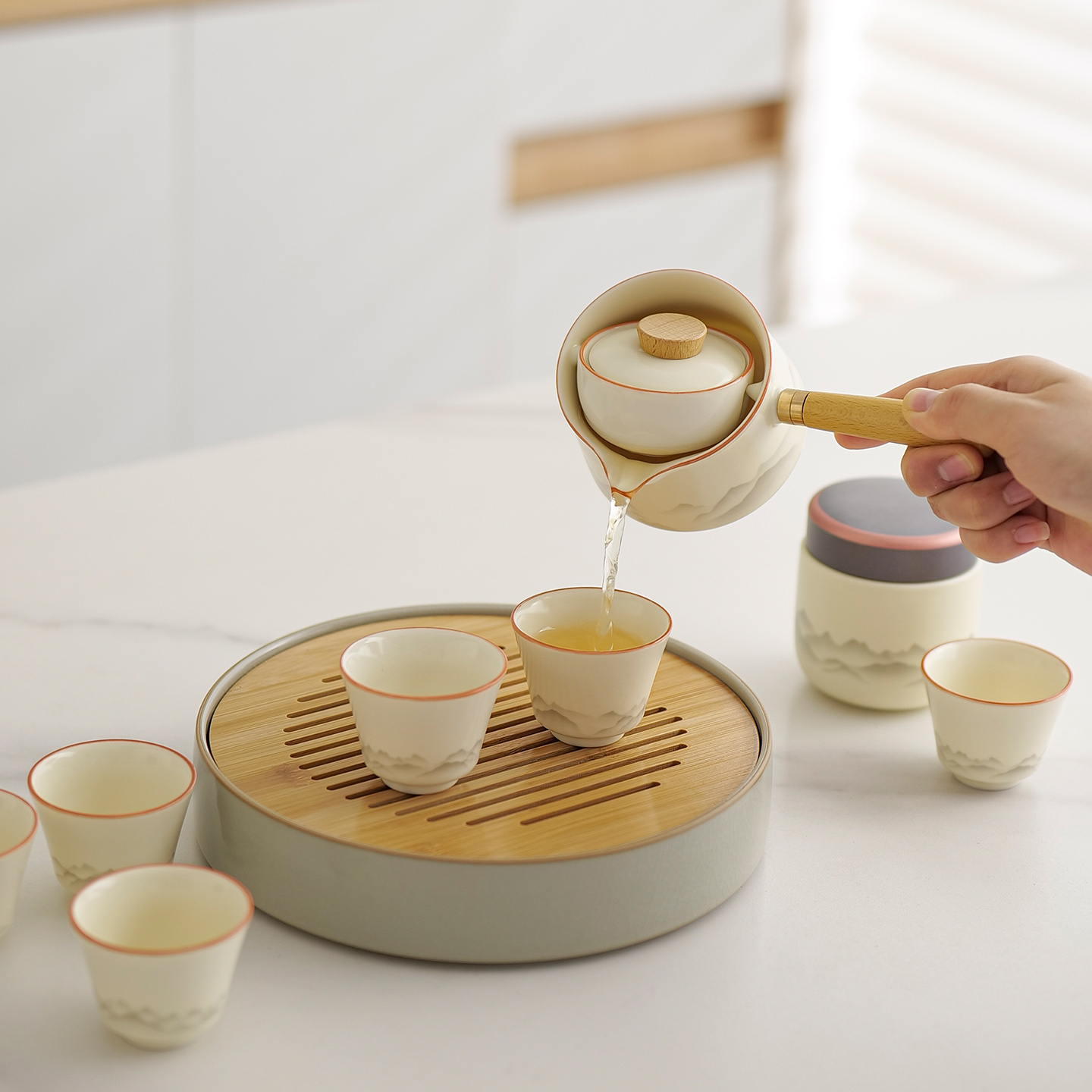 汝窑远山旋转自动泡茶壶