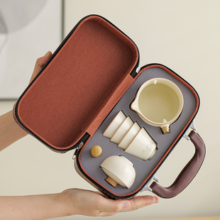 便携式 旋转自动转转壶户外功夫套组实用伴手礼品 汝窑旅行茶具套装