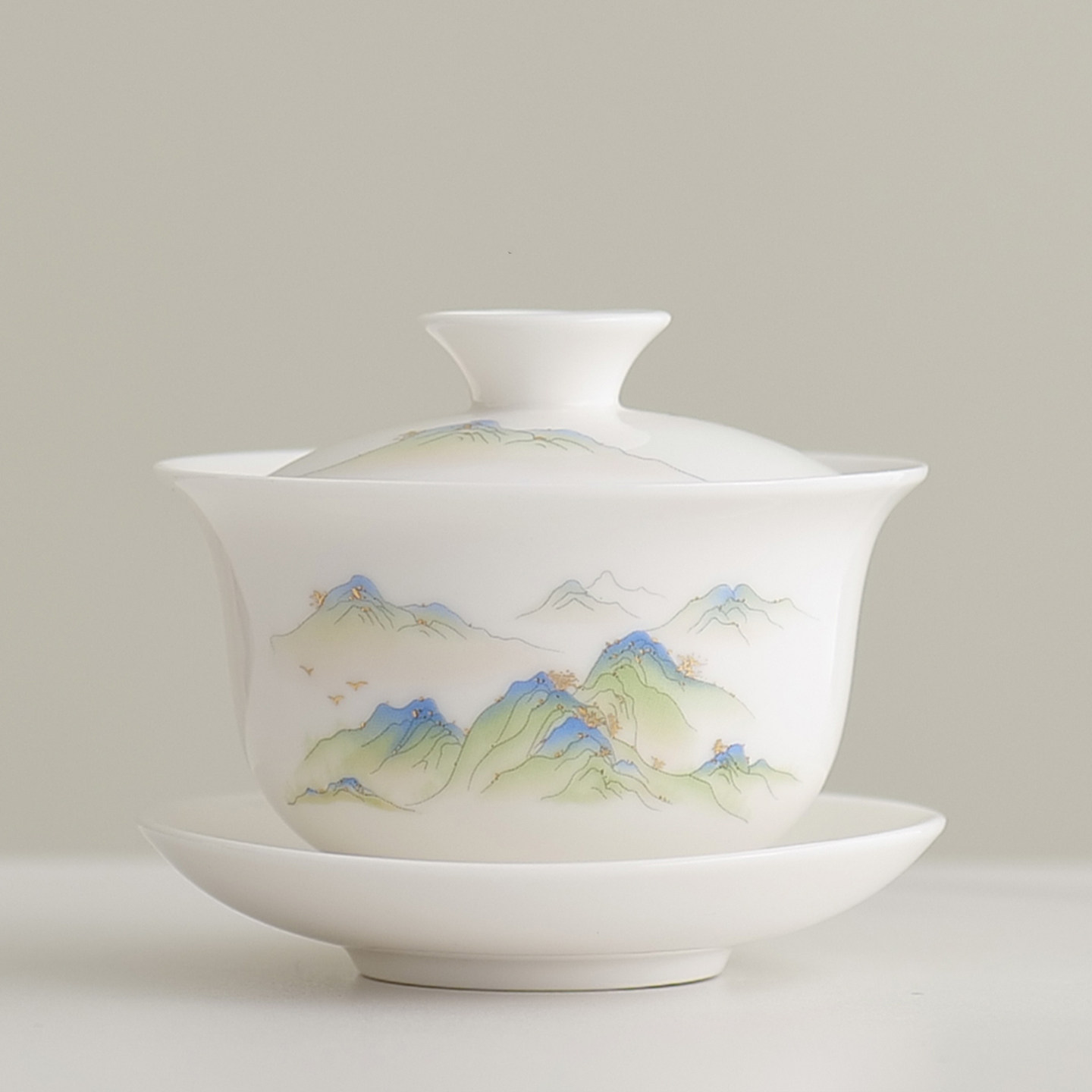 羊脂玉瓷白瓷三才盖碗茶杯图片