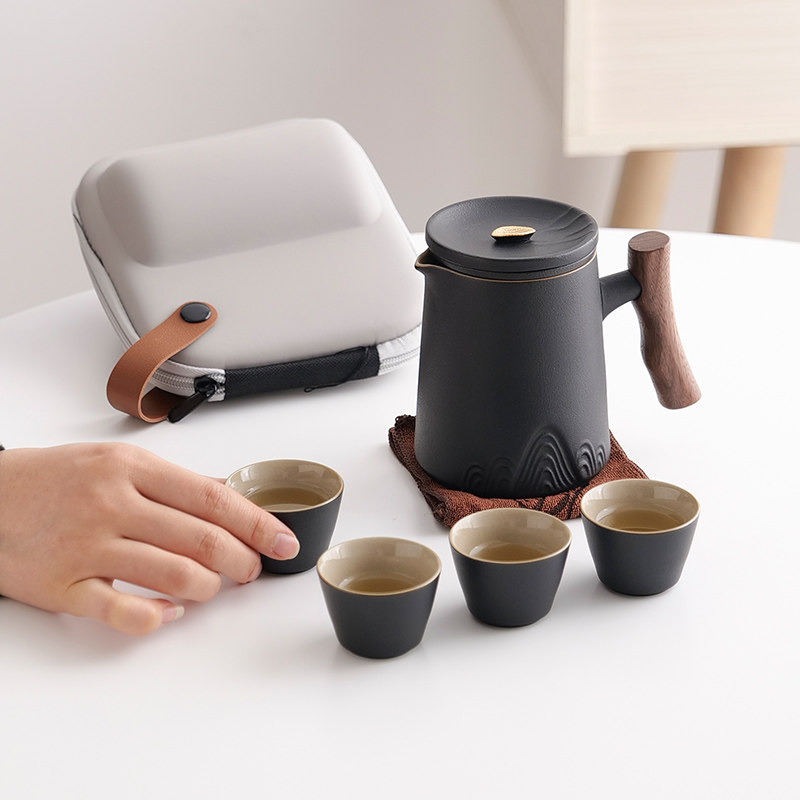 陶瓷旅行茶具带手柄复古简约一壶四杯便携包家用茶水分离支持定制,餐饮具,旅行茶具,淘宝优惠券,粉丝福利购,淘宝优惠卷