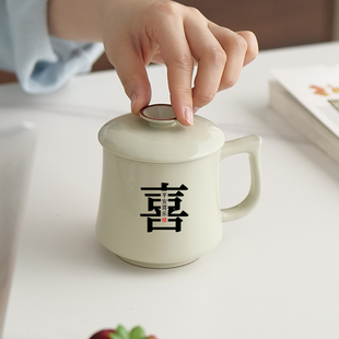定制个人专用杯子带盖 汝窑茶杯陶瓷创意马克杯 水杯家用伴手礼品