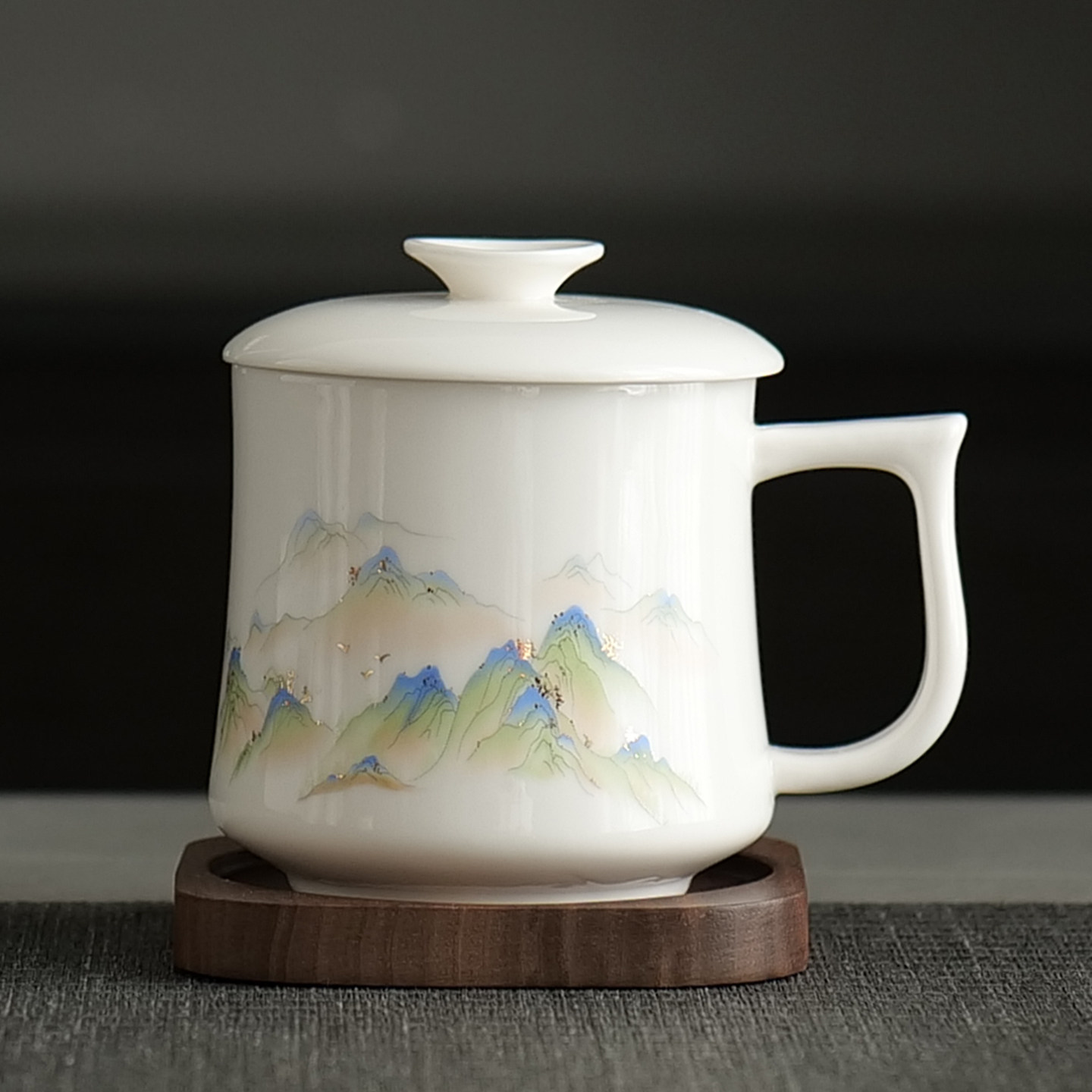 羊脂玉瓷白瓷茶杯带盖防烫