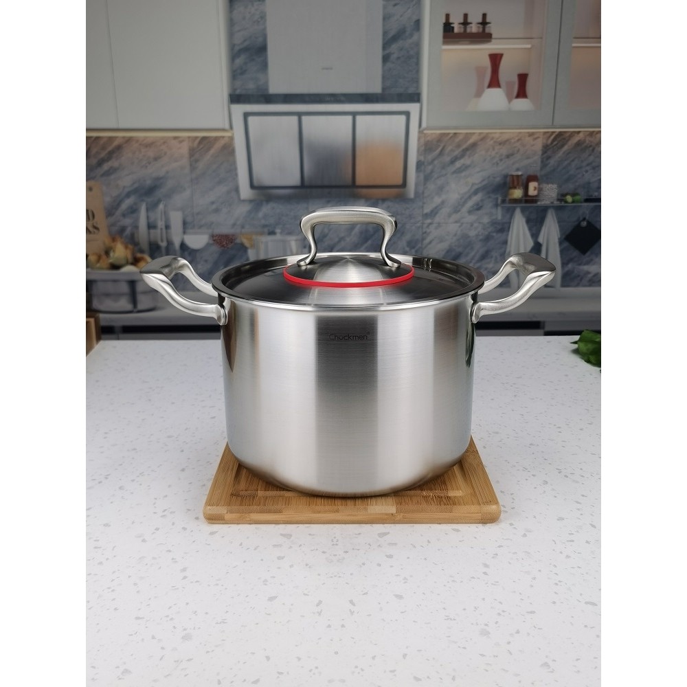 德国工艺18/10不锈钢钢盖汤锅一体点焊22CM三层钢加厚加深炖锅