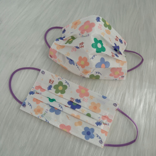 有花 白色印花花色潮流带花 粉色小花 时尚 好运小花口罩花朵女款