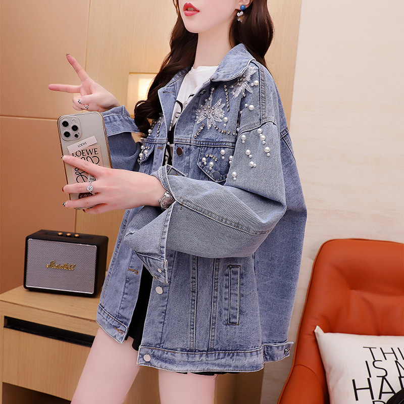 欧洲站重工牛仔外套女2025年新款季春秋洋气百搭慵懒风夹克上衣潮