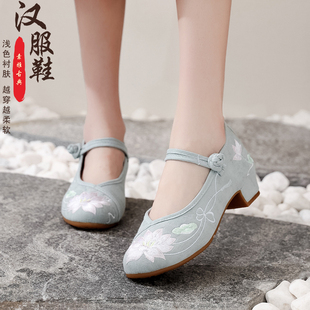 新款搭配旗袍的汉服鞋子配旗袍仙女公主鞋森系高跟鞋鞋软底布鞋女