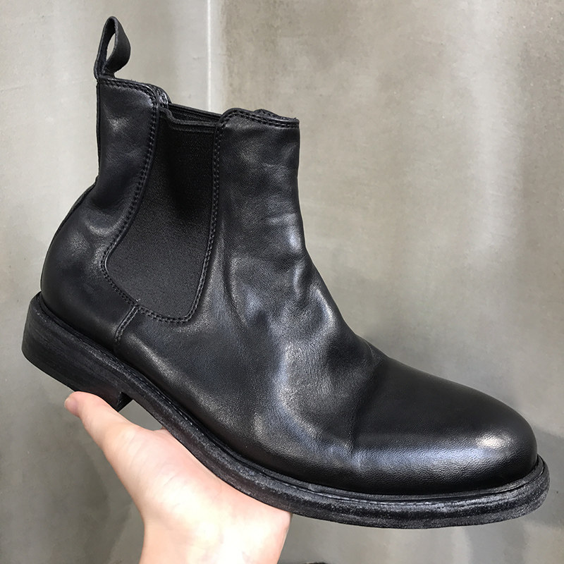 马皮切尔西靴男2025秋季新款水洗手工男靴复古马丁靴子男皮底短靴