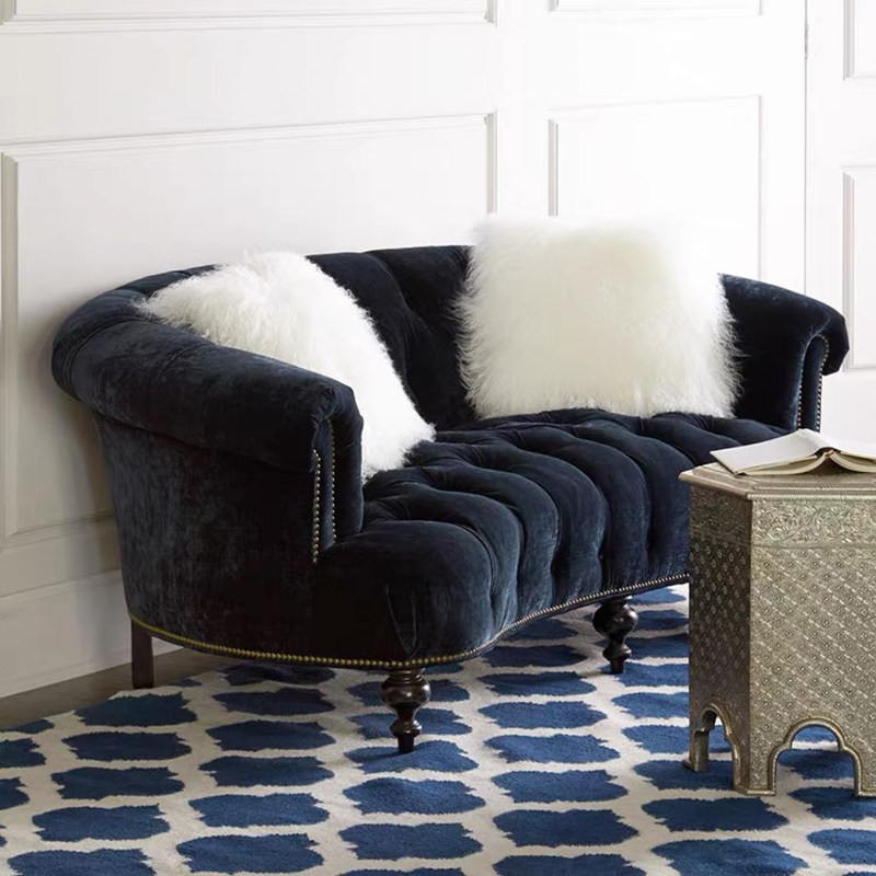 新古典三人位沙发欧式小户型店铺服装店欧式布艺弧形拉扣双人沙发