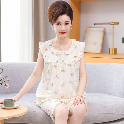 女士棉绸无袖睡衣套装