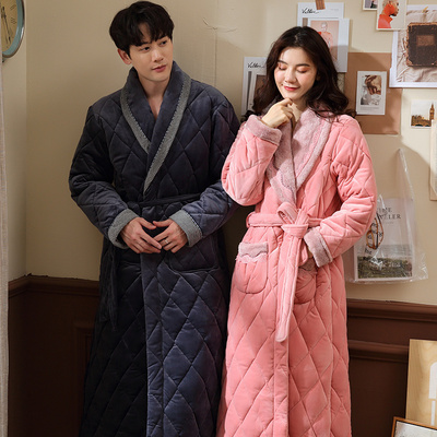 情侣珊瑚绒三层夹棉加厚睡袍