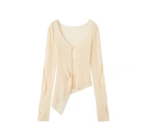 MU 23SS 设计师品牌 拉扯感破洞针织开衫