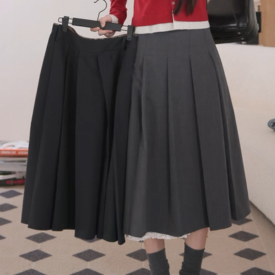 半身裙经典微A摆宽百褶中裙