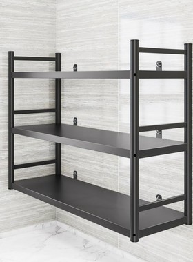 黑色围栏挂墙置物架加厚壁挂式收纳多层饭店微波炉厨房调料上墙架