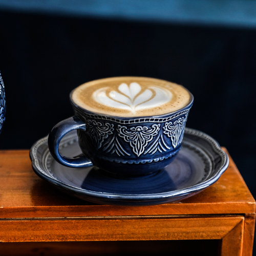 浮雕咖啡杯欧式复古杯碟套装下午茶拿铁泡茶花茶杯巴洛克陶瓷杯子